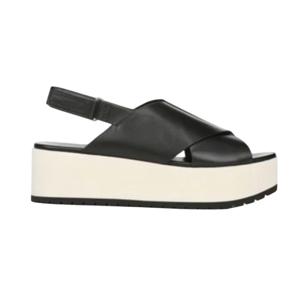Vince Jenaya‎ Sport Platform Sandal Womens 8 Black Cream Leather